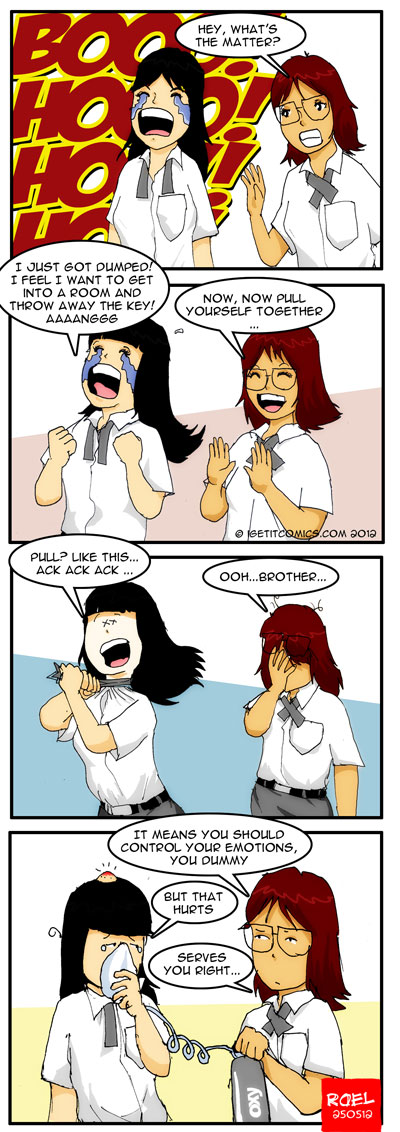 Comic strip explaining about the idiom "Pull Yourself Together"